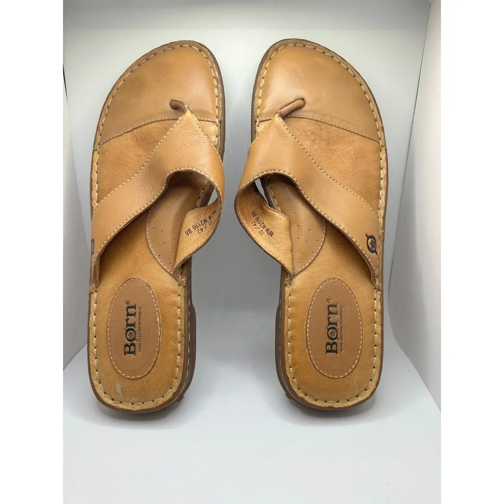 Born Tan Leather Thong Sandals Mens 10 Womens 12 W2116 B6 Hand Crafted Brown